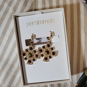Persimmon Gold and Black Floral Earrings